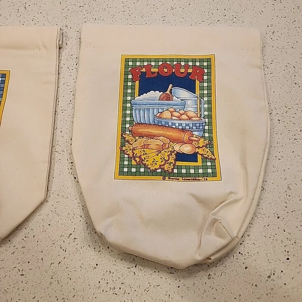 NWOT Vintage Sugar Flour Bag Food Storage Hook Loop Cotton Plastic Liner USA